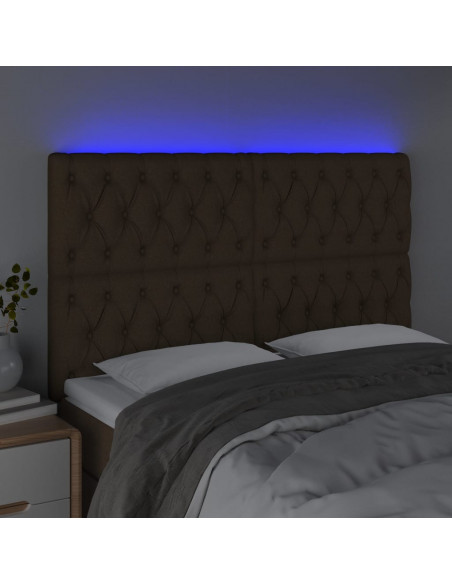 Testiera a LED Marrone Scuro 160x7x118/128 cm in Tessuto