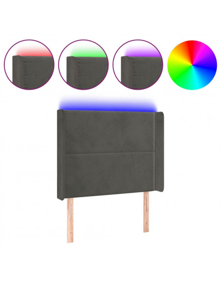 Testiera a LED Grigio Scuro 93x16x118/128 cm in Velluto