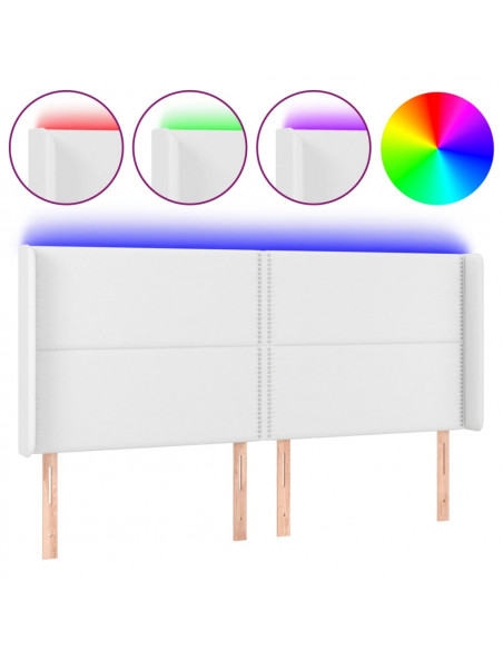 Testiera a LED Bianco 163x16x118/128 cm in Similpelle