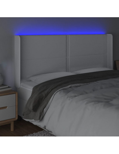 Testiera a LED Bianco 163x16x118/128 cm in Similpelle