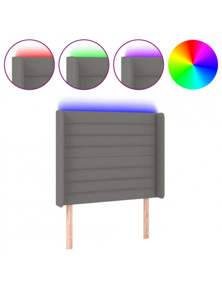 Testiera a LED Grigio Scuro 83x16x118/128 cm in Tessuto