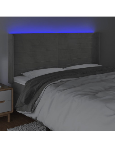 Testiera a LED Grigio Chiaro 163x16x118/128 cm in Velluto