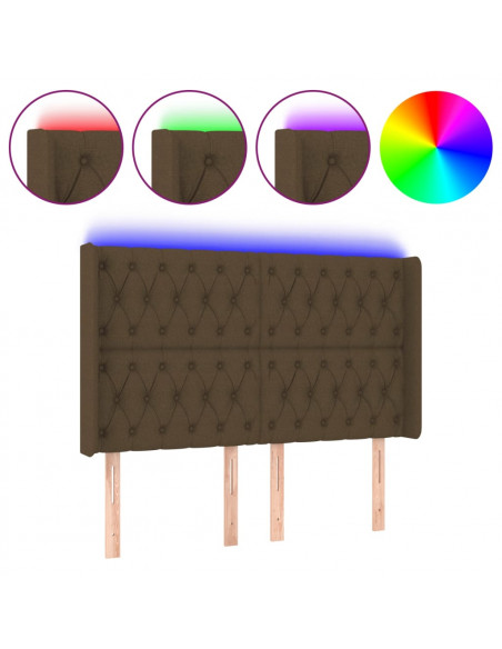 Testiera a LED Marrone Scuro 163x16x118/128 cm in Tessuto