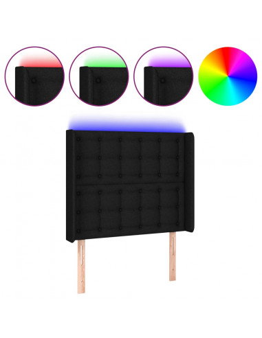 Testiera a LED Nera 83x16x118/128 cm in Tessuto