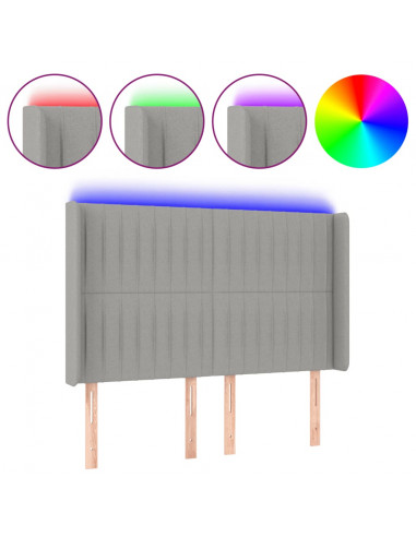 Testiera a LED Grigio Chiaro 147x16x118/128 cm in Tessuto