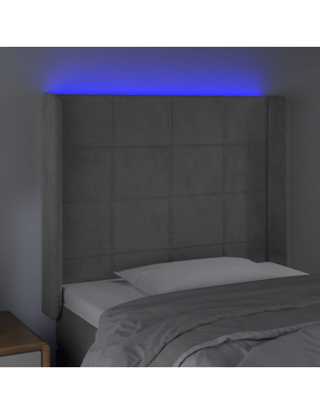 Testiera a LED Grigio Chiaro 83x16x118/128 cm in Velluto