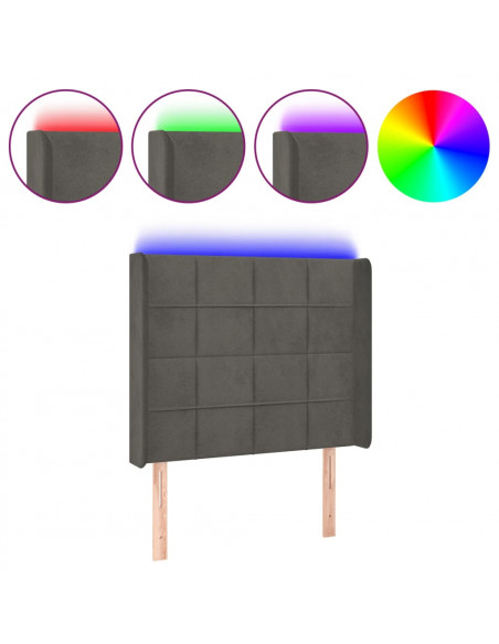 Testiera a LED Grigio Scuro 83x16x118/128 cm in Velluto