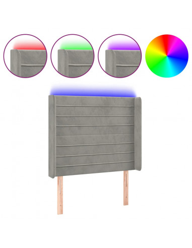 Testiera a LED Grigio Chiaro 83x16x118/128 cm in Velluto