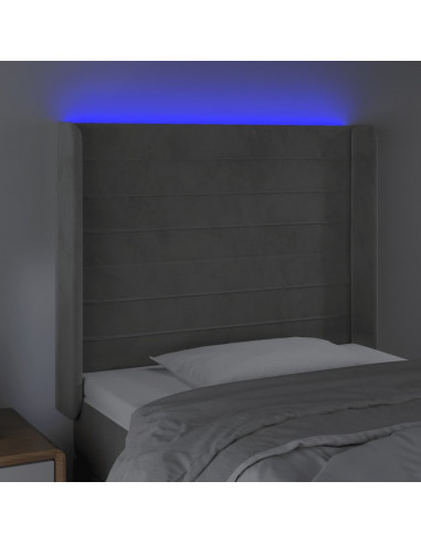 Testiera a LED Grigio Chiaro 83x16x118/128 cm in Velluto