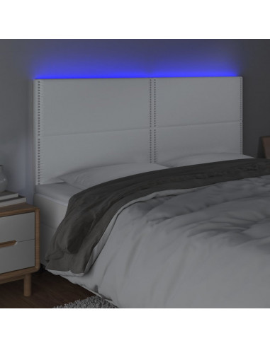 Testiera a LED Bianco 180x5x118/128 cm in Similpelle