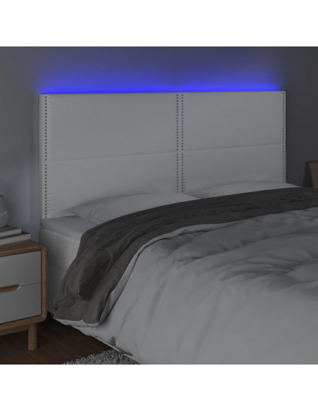 Testiera a LED Bianco 180x5x118/128 cm in Similpelle