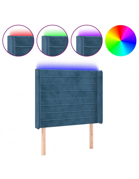 Testiera a LED Blu Scuro 93x16x118/128 cm in Velluto