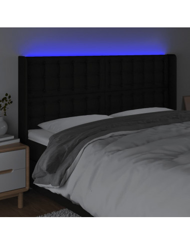 Testiera a LED Nera 203x16x118/128 cm in Tessuto