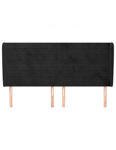 Testiera ad Orecchio Nera 183x23x118/128 cm in Velluto