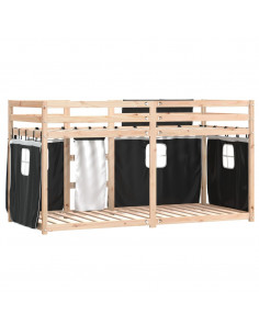 Letto a Castello con Tende Bianco e Nero 90x200cm Massello Pino 2