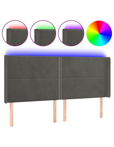 Testiera a LED Grigio Scuro 183x16x118/128cm inTessuto