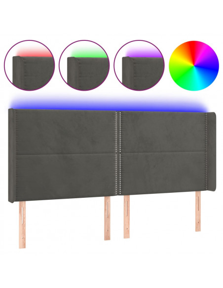 Testiera a LED Grigio Scuro 183x16x118/128cm inTessuto