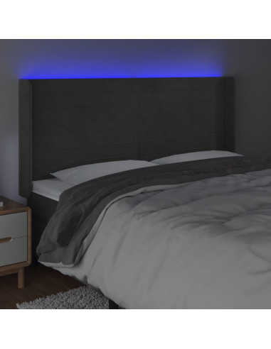 Testiera a LED Grigio Scuro 163x16x118/128cm in Velluto