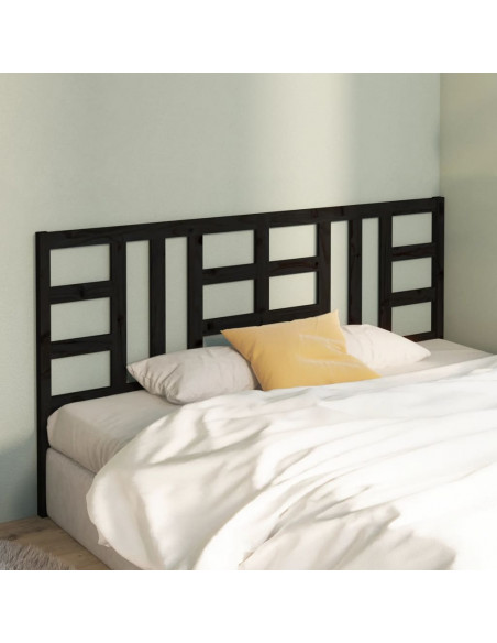 Testiera per Letto Nera 206x4x100 cm in Legno Massello di Pino