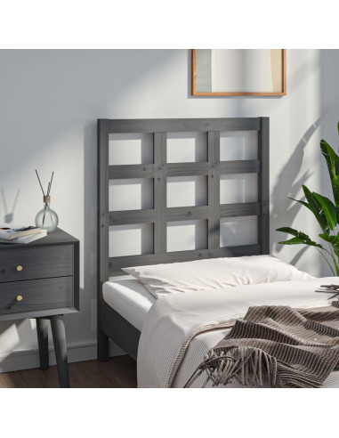 Testiera Letto Grigia 80,5x4x100 cm in Legno Massello di Pino