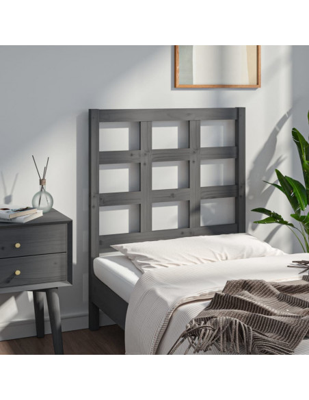 Testiera Letto Grigia 80,5x4x100 cm in Legno Massello di Pino