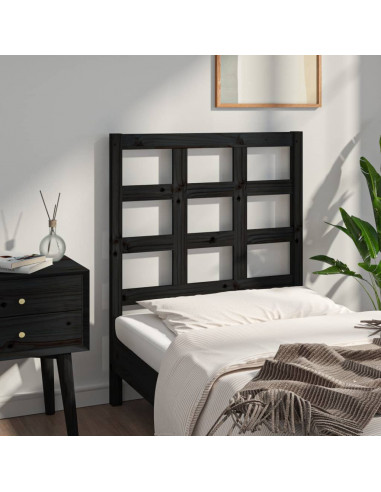Testiera per Letto Nera 80,5x4x100 cm in Legno Massello di Pino