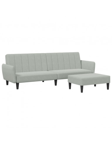 Divano Letto a 2 Posti con Poggiapiedi Grigio Chiaro in Velluto