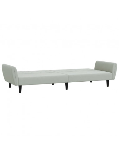 Divano Letto a 2 Posti con Poggiapiedi Grigio Chiaro in Velluto