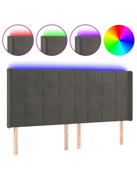 Testiera a LED Grigio Scuro 163x16x118/128cm in Velluto