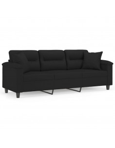 Divano a 3 Posti con Cuscini Nero 180 cm Tessuto Microfibra