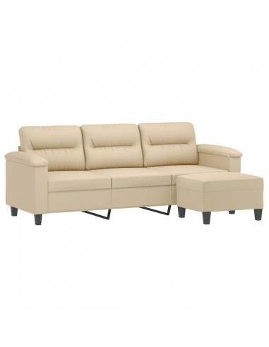 Divano a 3 Posti con Poggiapiedi crema 180cm Tessuto Microfibra