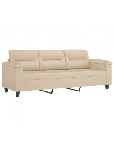 Divano a 3 Posti con Poggiapiedi crema 180cm Tessuto Microfibra