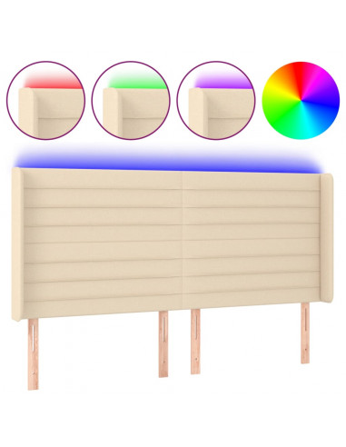 Testiera a LED Crema 183x16x118/128 cm in Tessuto