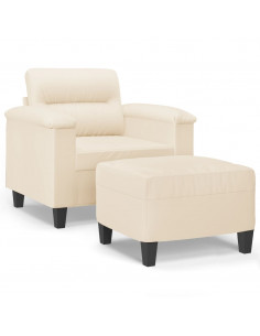 Poltrona con Poggiapiedi Beige 60 cm in Tessuto Microfibra