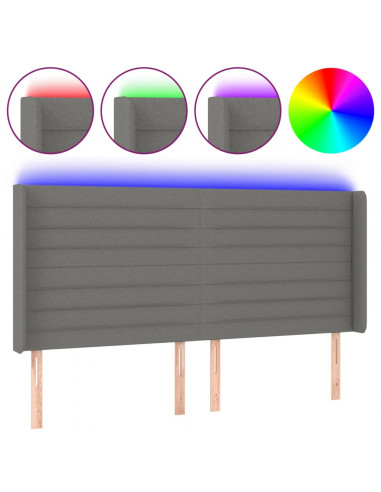 Testiera a LED GrigioScuro 163x16x118/128cm inTessuto