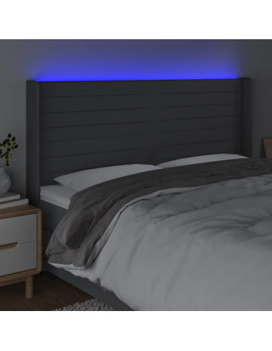 Testiera a LED GrigioScuro 163x16x118/128cm inTessuto