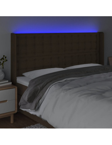 Testiera a LED Marrone Scuro 183x16x118/128 cm in Tessuto