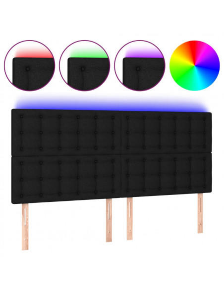 Testiera a LED Nera 160x5x118/128 cm in Tessuto