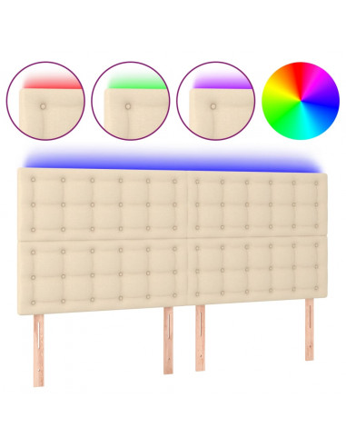 Testiera a LED crema 200x5x118/128cm in Tessuto