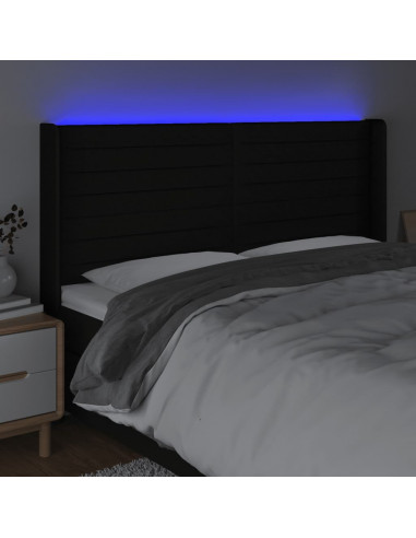 Testiera a LED Nera 203x16x118/128 cm in Tessuto