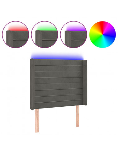 Testiera a LED Grigio Scuro 83x16x118/128 cm in Velluto