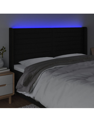 Testiera a LED Nera 183x16x118/128 cm in Tessuto