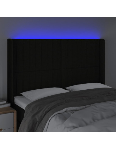 Testiera a LED Nera 147x16x118/128 cm in Tessuto