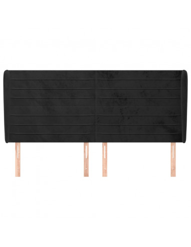 Testiera ad Orecchio Nera 203x23x118/128 cm in Velluto