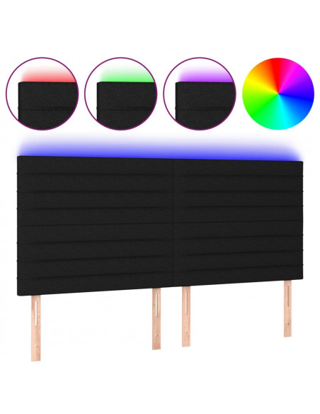 Testiera a LED Nera 160x5x118/128 cm in Tessuto