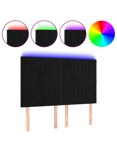 Testiera a LED Nera 144x5x118/128 cm in Velluto