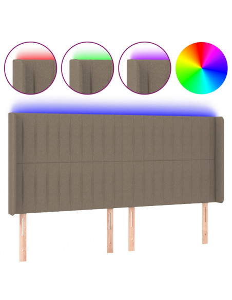 Testiera a LED Tortora 203x16x118/128 cm in Tessuto
