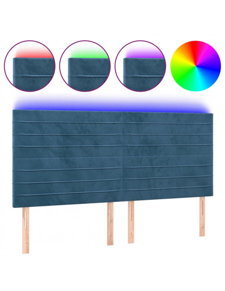 Testiera a LED Blu Scuro 180x5x118/128 cm in Velluto