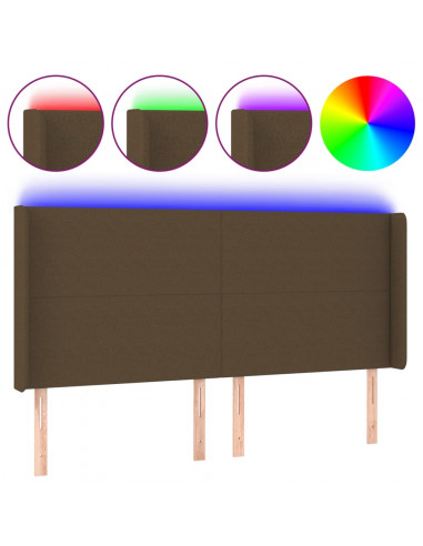 Testiera a LED Marrone Scuro 183x16x118/128 cm in Tessuto