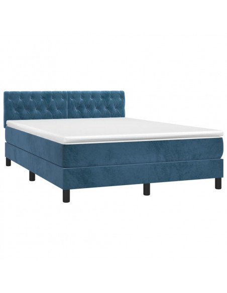 Giroletto a Molle con Materasso Blu Scuro 140x200 cm in Velluto
